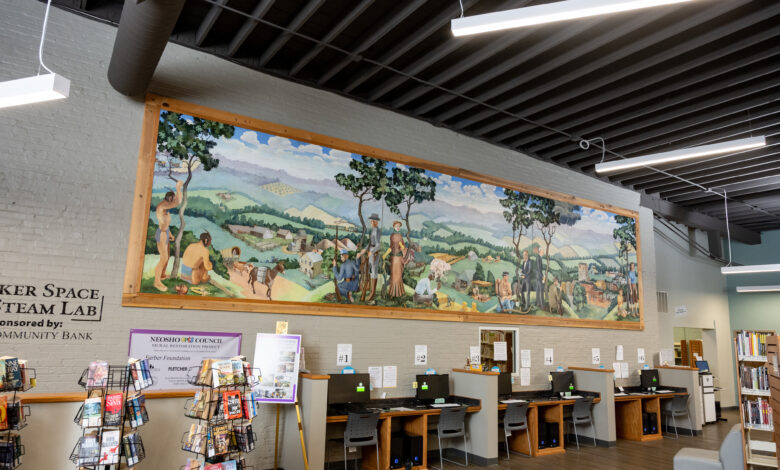 Centennial mural by james duard marshall located in neosho newton county libraray