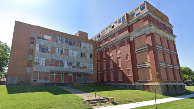 Photo of Old Freeman Hospital coming down – replaced with veterans/seniors housing